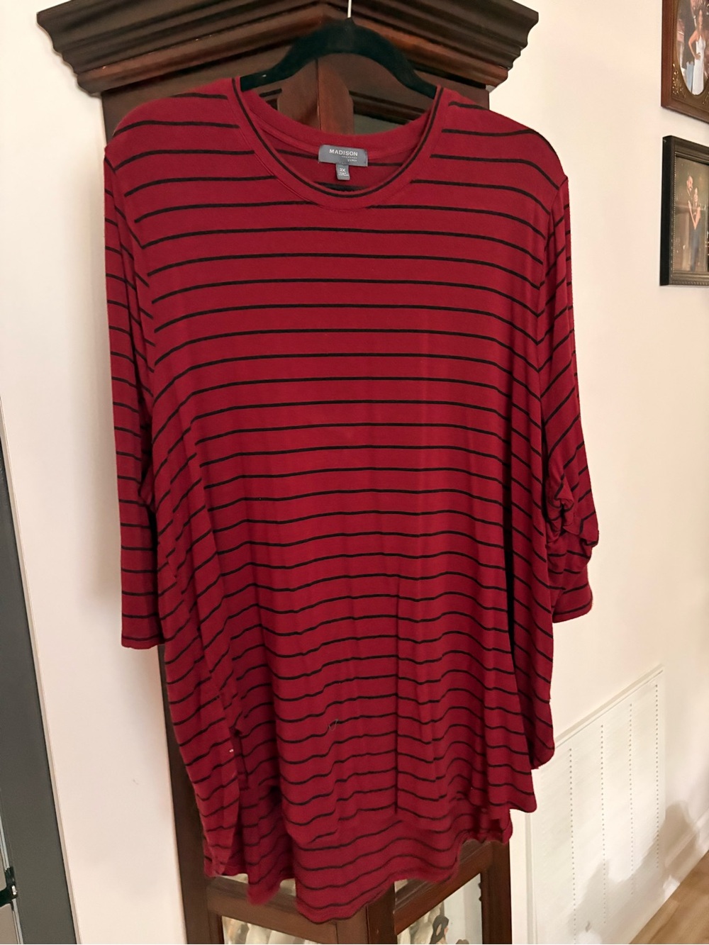 Madison Maroon Tee with Black Stripes